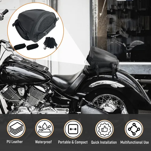 Miniatura 6 de Bolsa de cola para motocicleta, multifuncional, para guardar en el asiento trasero, bolsa de sillín, bolsa de tanque para motocicleta con correa