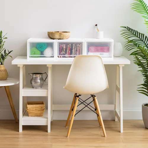 Miniatura 2 de IRIS USA Organizador de almacenamiento de cajones de plástico de 14.5 Qt. Cajones apilables, paquete de 3 unidades, unidad apilable con cajón