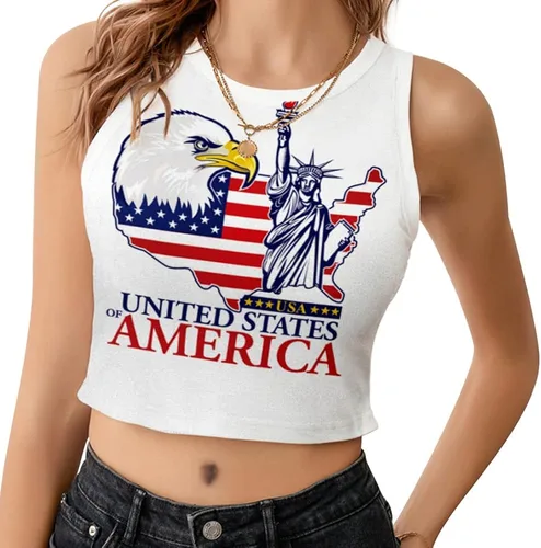 Miniatura 2 de Camiseta corta con bandera estadounidense para mujer, patriótica de Estados Unidos, para el 4 de julio, sexy, expuesta, suave, para verano, sin