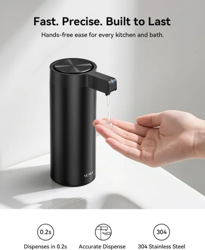 Miniatura 2 de SUNLY Dispensador de jabón automático sin contacto – Bomba sin obstrucciones, sensor rápido de 0.2 s, recargable USB-C, acero inoxidable resistente