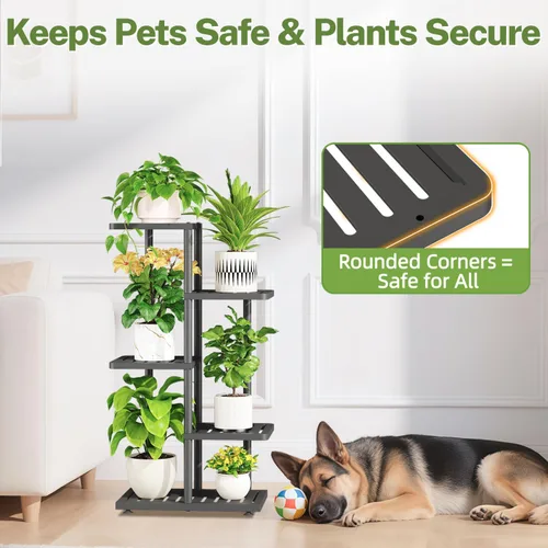 Miniatura 8 de iDavosic.ly Soporte para plantas con luz de cultivo para interiores y exteriores, estante de flores de metal de 4 niveles para macetas grandes
