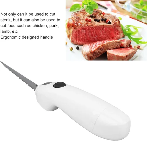 Miniatura 2 de Cuchillo eléctrico para carne, sin cable, funciona con pilas, cuchillo para tallar pavos de acero inoxidable, cuchillo de filete eléctrico
