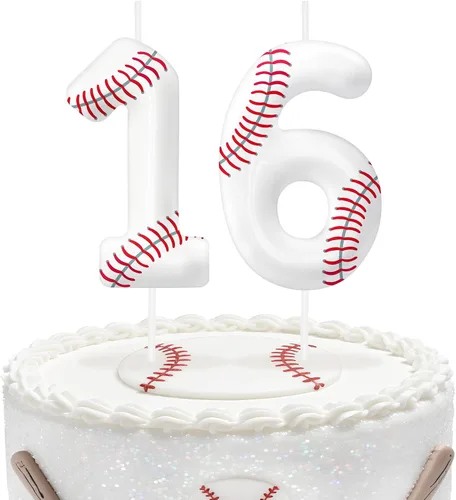 Miniatura 76 de Velas de cumpleaños con el número 0 de béisbol, decoración de pastel con temática de béisbol para niños y niñas, decoraciones de pasteles
