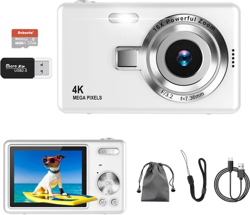 Miniatura 14 de Cámara digital, enfoque automático UHD 4K 50MP cámara de vlogging para fotografía con tarjeta SD de 32 GB, zoom 16X, antivibración, cámaras Púrpura