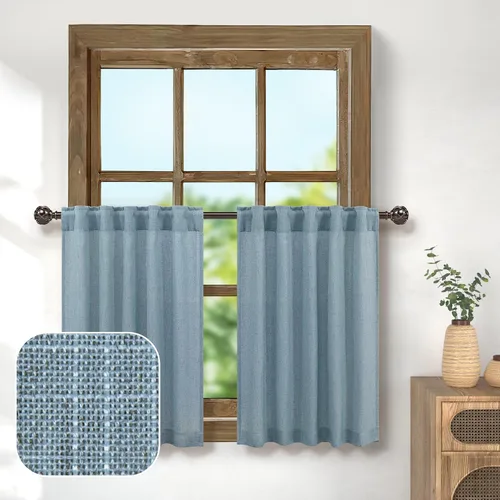 Miniatura 29 de Pitalk Cortinas de lino para café de 24 pulgadas de largo, con bolsillo trasero, plisadas, estilo bohemio, granja, cocina, cortinas para ventana