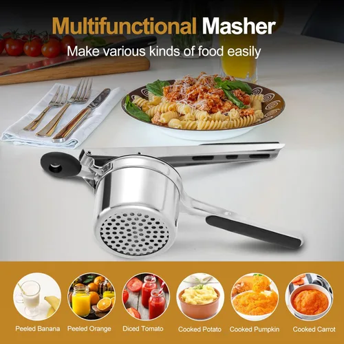 Miniatura 6 de AHFLRITO Ricer de patatas, Ricer resistente para puré de patatas, Triturador de patatas grande de acero inoxidable con mango ergonómico, eficiente