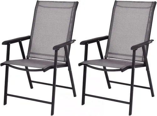 Miniatura 10 de Giantex Juego de 2 sillas plegables para patio, sillas de comedor portátiles al aire libre con reposabrazos para porche, camping, piscina, playa