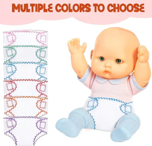 Miniatura 5 de Toyvian - Pañales de muñeca de bebé, 6 unidades, pañales de tela reutilizables, cinta ajustable para muñecas pequeñas, accesorios de ropa