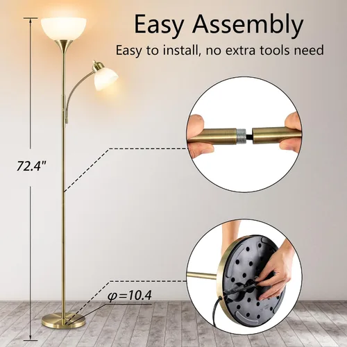 Miniatura 3 de Lámpara de pie, lámpara de pie regulable, brillo de atenuación continua, incluye bombillas LED de 9 W y 5 W, lámpara de pie industrial para sala