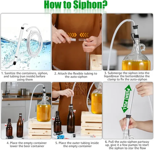 Miniatura 3 de Sifón automático para elaboración de vino, sifón automático de 14 pulgadas de grado alimenticio con bastón de estante de 3/8 pulgadas, manguera