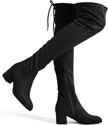 DREAM PAIRS - Botas de tacón alto y grueso para mujer, por encima de la rodilla, largas, elásticas y sexis, para otoño
