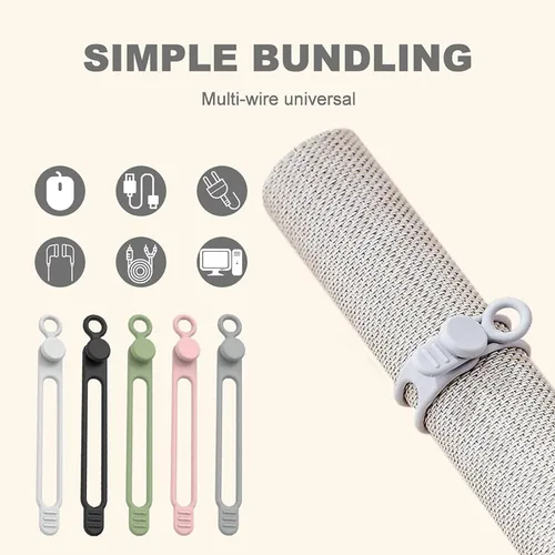 Miniatura 5 de Bridas de silicona para cables, organizador de cables de silicona, organizador de cables reutilizable, organizador de cables multiusos para viajes