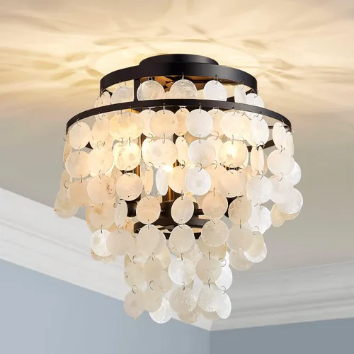Miniatura 12 de AGV LIGHTING CL008S Capiz Seashell Lámpara de Techo, Montaje al Ras, D13 x H15, 3 Luces, Marco con Acabado Cromado; Perfecto para Sala de Estar