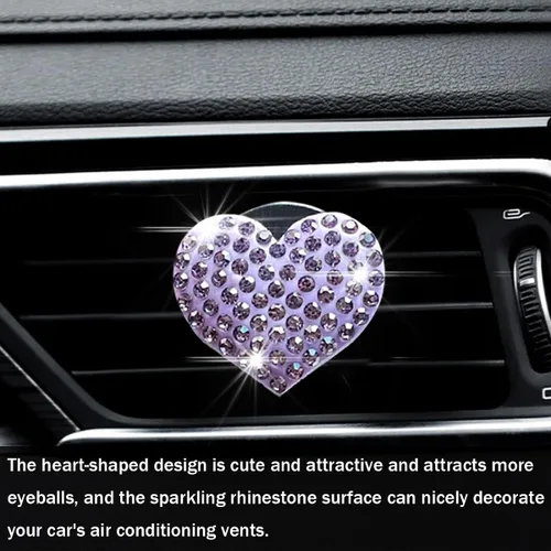 Miniatura 2 de Osilly Clips brillantes para ventilación de automóvil, 2 piezas de clip de salida de aire acondicionado con dije de corazón, accesorios de diamantes
