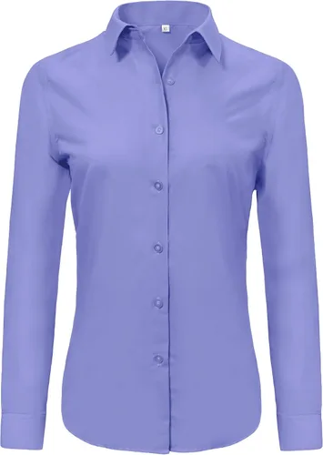 Miniatura 9 de Ruisin - Camisas supersuaves sin arrugas y con botones para mujer, unicolor, manga larga, diseño a rayas, estilo formal, blusa de vestir