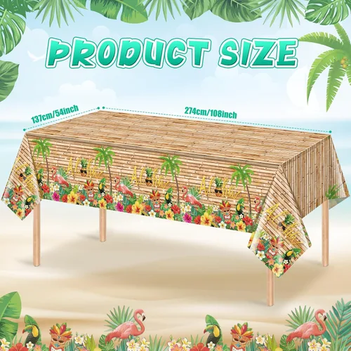 Miniatura 2 de Mantel hawaiano Luau de 3 piezas, mantel para fiesta de Tiki tropical, mantel rectangular desechable de plástico para Tiki Bar Tropical, verano