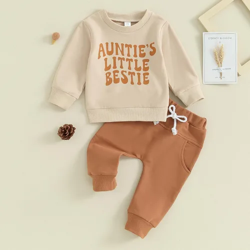Miniatura 46 de Conjunto de 2 piezas de sudadera con estampado de letras y cuello redondo para bebé niño