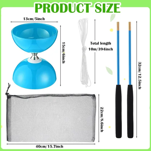 Miniatura 2 de Hungdao Juego de 5 diábolos chinos con triple rodamiento chino Yoyo de 5 pulgadas, varios colores, Diábolo Big Yoyo con palos de fibra de vidrio