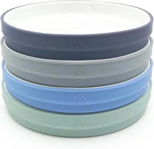 Miniatura 15 de Elk and Friends Platos blancos de porcelana para niños de 7.8 pulgadas con fundas de silicona, adecuados para bebés/niños pequeños, aptos