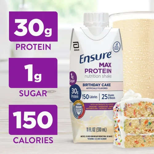 Miniatura 2 de Ensure Max Protein - Batido de proteína sabor a pastel de cumpleaños Listo para beber 30 gramos de proteína para la salud muscular 1 gramo