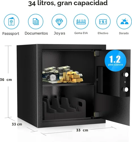 Miniatura 2 de Caja de seguridad Bonsaii con soporte y estante removible, gabinete de seguridad de acero de 1.2 pies cúbicos con cerradura de teclado digital