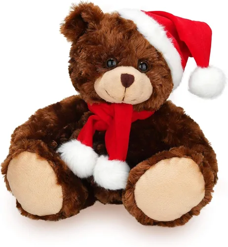 Plushland Adorable oso de peluche de Papá Noel suave y peludo, juguetes de peluche para vacaciones, accesorios de Navidad, un regalo perfecto para