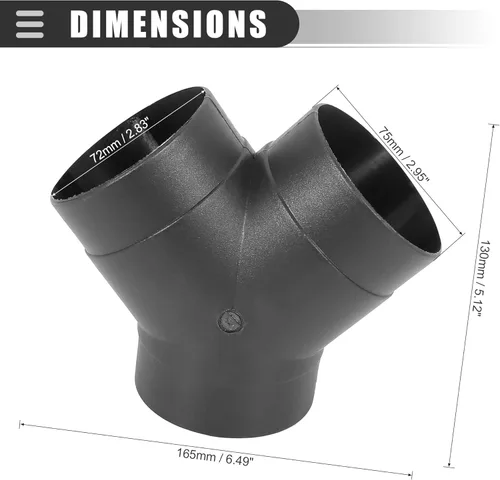 Miniatura 3 de Motoforti Tubo de conducto de aire para calentador de coche universal de 3 vías, conector de salida en forma de Y, 75 mm, plástico, negro