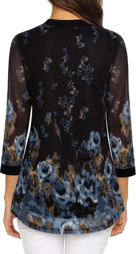 Miniatura 3 de Timeson Blusas de manga 34 para mujer, estilo casual, cuello en V, camisas de vestir de doble capa, túnicas de malla