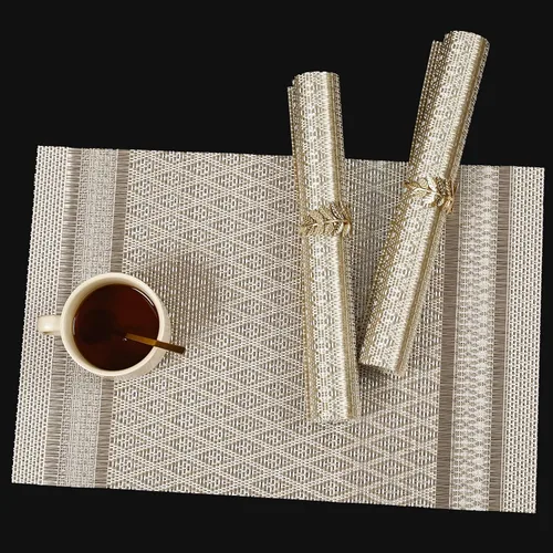 Miniatura 16 de FAVE Juego de 12 manteles individuales negros tejidos con hilo dorado de vinilo para bodas, banquetes, cumpleaños, fiestas, restaurantes