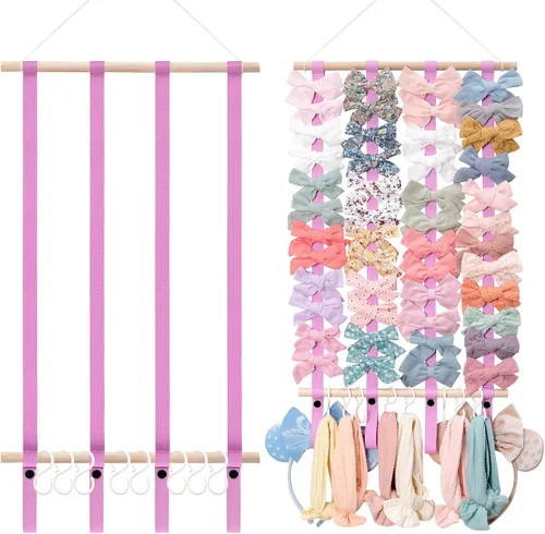 OAOLEER Organizador de lazo para el pelo para niñas, pinzas para el pelo, diadema, organizador de almacenamiento para colgar en la pared, decoración