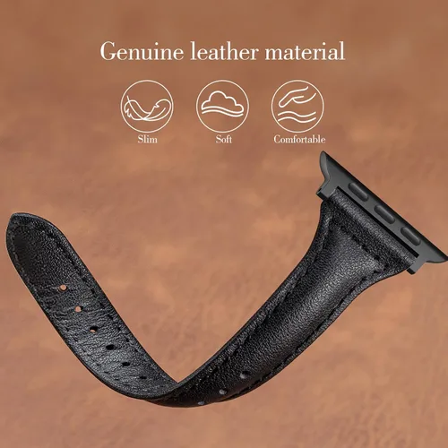 Miniatura 4 de 2 paquetes de correas delgadas de cuero genuino compatibles con Apple Watch de 38mm 40mm 41mm 42mm 44mm 45mm 49mm, correas delgadas de cuero de capa