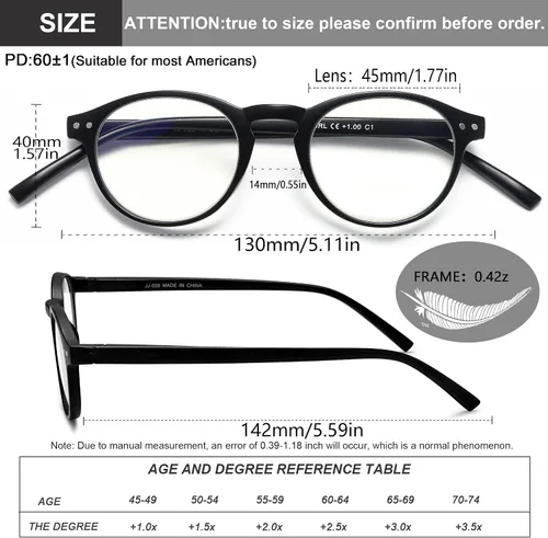 Miniatura 3 de EYEURL Paquete de 4 lentes de lectura redondos pequeños para mujeres y hombres, para colgar en el cuello, lentes TR90 con bloqueo de luz azul