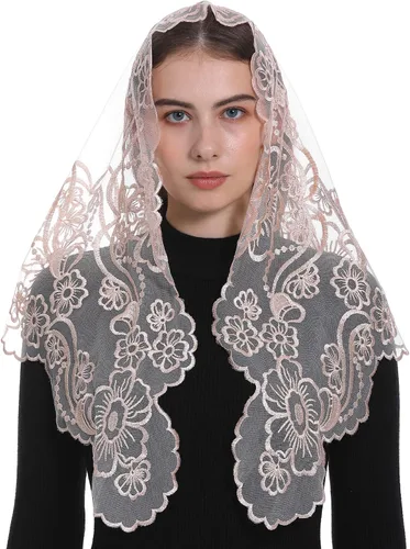 Miniatura 3 de Bozidol Chapel Veils Catholic Mass Mantilla - Virgen y Niño Bordado Encaje Triángulo Cubiertas de Cabeza Velo Floral Iglesia