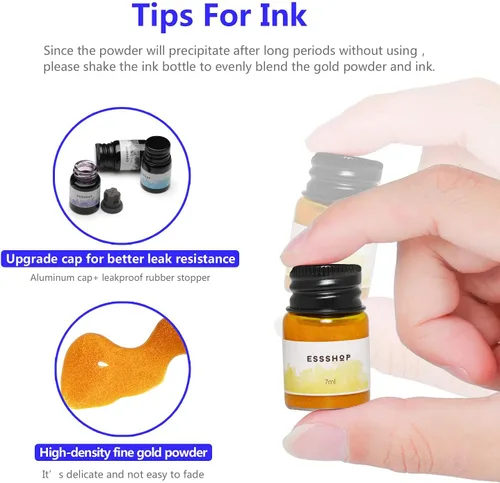 Miniatura 5 de ESSSHOP Juego de Plumas de Vidrio para Caligrafía - 3 Plumas de Inmersión de Cristal Azul con Tinta de Color y Soporte para Pluma, Kit