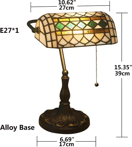 Miniatura 4 de Lámpara de mesa de banquero de cristal mediterráneo azul y verde de 10 pulgadas, estilo Tiffany antiguo, lámpara de decoración de escritorio