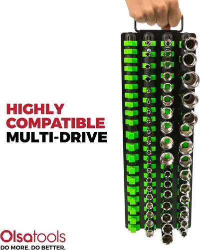 Miniatura 4 de Olsa Tools Bandeja Organizadora de Dados Portátil Rieles Negros con Clips Verdes Capacidad para 80 Dados Soporte de Dados de Calidad