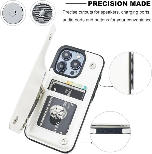 Miniatura 6 de ONETOP Funda tipo cartera compatible con iPhone 15 Pro con soporte para tarjetas, funda de piel sintética con ranuras para tarjetas, doble cierre