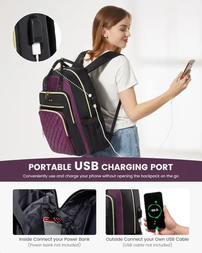 Miniatura 6 de LOVEVOOK Mochila para computadora portátil para mujer, mochila para trabajo de viaje, bolsa de computadora para enfermera, profesora, bolsa