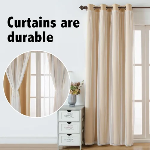 Miniatura 6 de indistar Cortinas Oscuras para el Hogar de Doble Capa con Capa Sólida y Transparente, Par de Paneles de Cortina con Ojales en la Parte Superior, 52