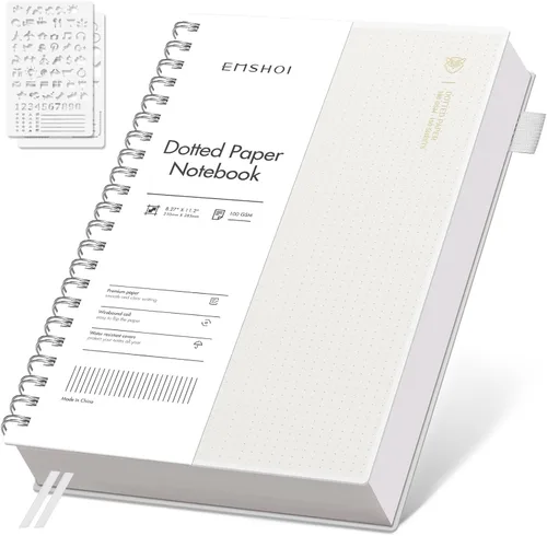 Miniatura 14 de EMSHOI Cuaderno de espiral A4, diario punteado de viñetas, 11.2" X 8.27", 300 páginas/150 hojas, papel de cuadrícula de puntos de 100gsm, tapa