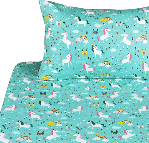 Miniatura 7 de J-pinno Juego de sábanas de 3 piezas para niños con pintura de gato, gatito, flores, pájaros azules adorables, 100% algodón, tamaño individual