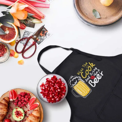Miniatura 2 de ZOORON Divertidos delantales de chef negros para hombres, ajustables, para barbacoa, cocina, con bolsillos, accesorios para parrilla Besa al