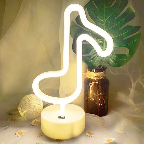 Miniatura 2 de Luces de notas musicales - Letreros de neón con notas de música LED, funciona con USB/batería, blanco cálido