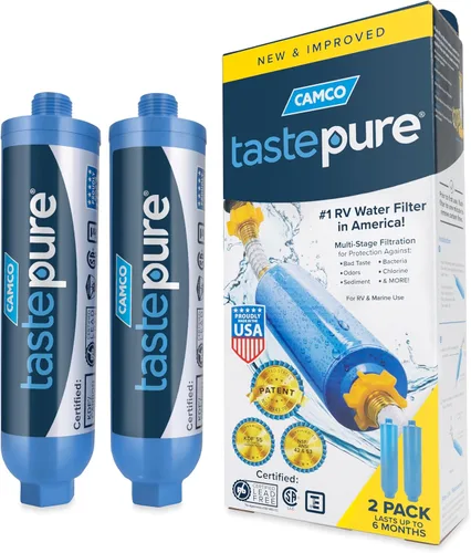 Camco Tastepure Filtro de Agua para RV - Filtración Avanzada de 6 Pasos Protegida por Patente - Elementos Esenciales de Campamento para Agua Potable