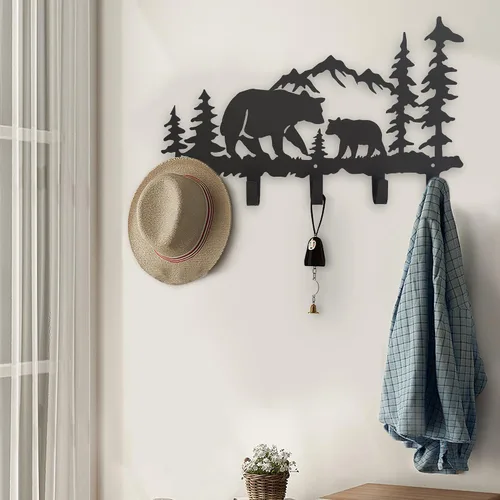 Miniatura 4 de Ganchos de Abrigo de Metal con Oso Arte de Pared Decorativo - Colgadores de Oso y Portallaves - Ganchos con Temática de Animales Decoración Dulce