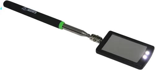 GRIP Espejo de inspección LED telescópico – Se extiende de 11 a 34 pulgadas – Acero inoxidable – Luces LED gemelas – Espejo de rótula doble de 2.5 x