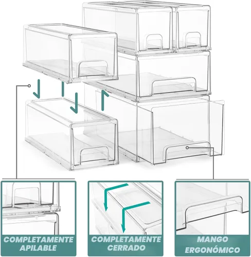 Miniatura 4 de Sorbus - Cajones de almacenamiento transparentes y apilables pequeños – Paquete de 4 contenedores organizadores de plástico con asas – Cajones