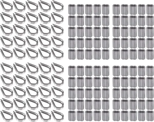 Proster 100pcs 1/8 "cuerda de alambre de aluminio prensado manga crimpado, y 50pcs M3 304 de acero inoxidable dedal aparejo para cable de cuerda de
