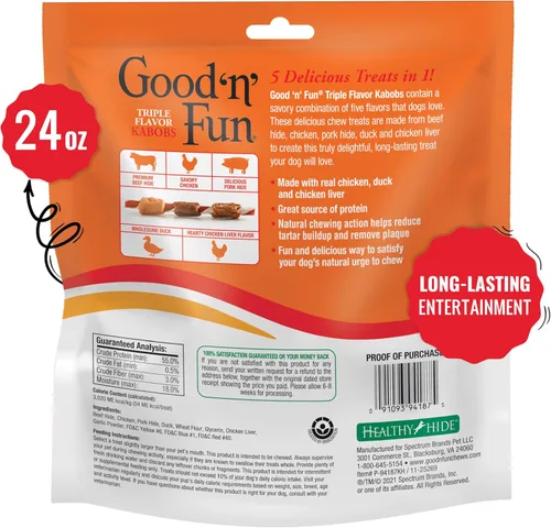 Miniatura 2 de Good'N'Fun - Brochetas de cuero crudo de triple sabor para perros, 24 oz, 36 unidades (P-94187)