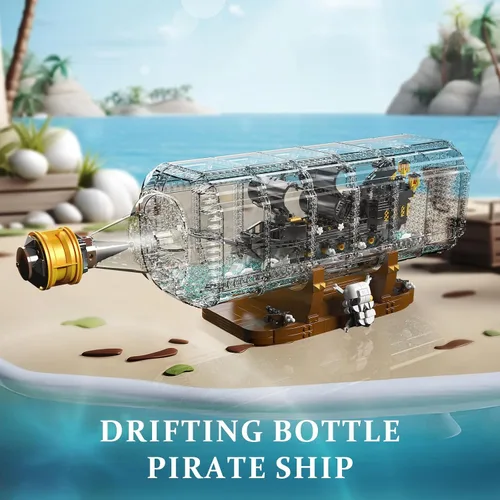 Miniatura 5 de Mould King 10065 Botella a la Deriva con Juego de Bloques de Construcción de Barco Perla Negra, Kit de Construcción de Modelo de Barco Pirata